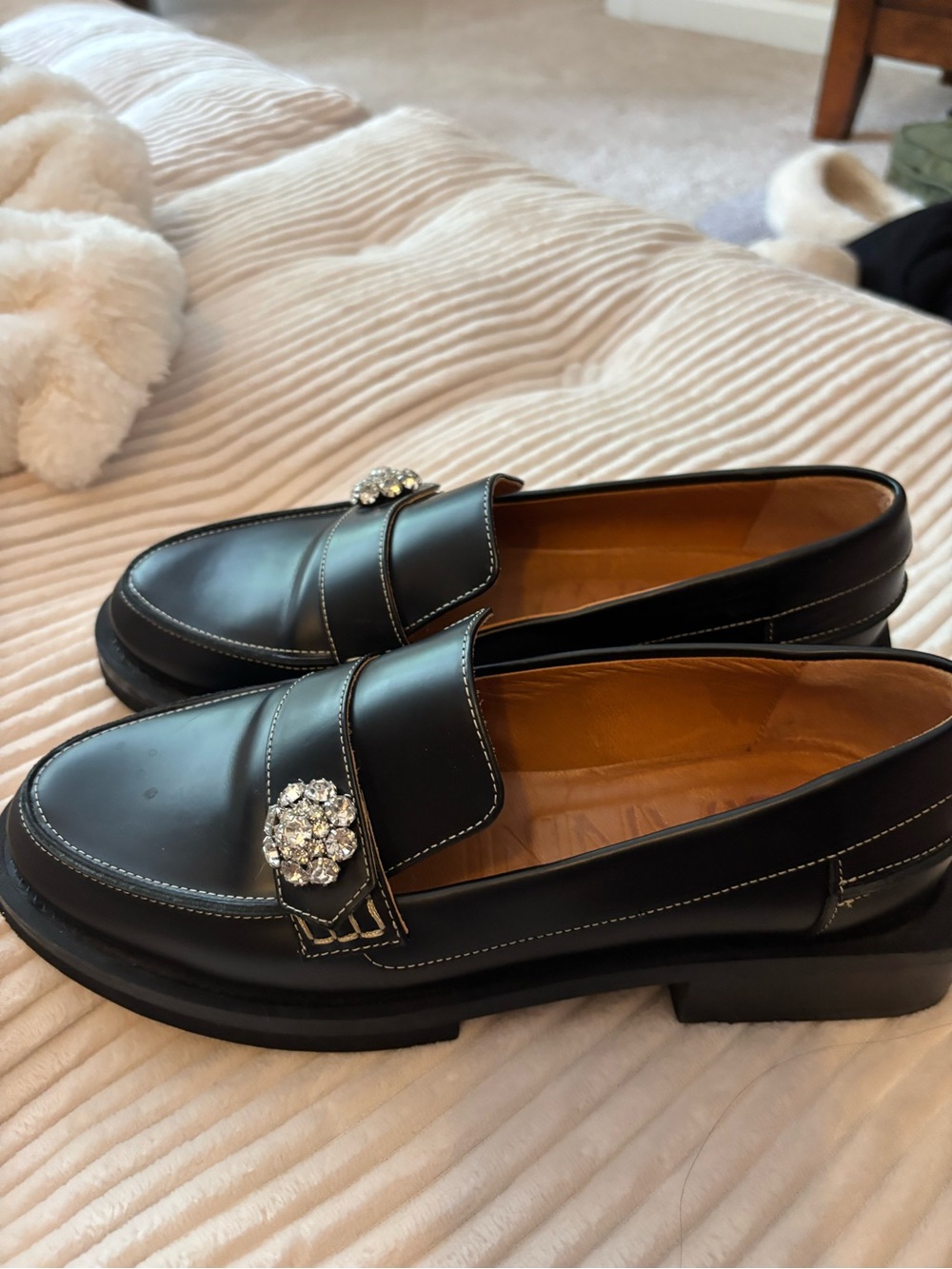 Never worn Ganni Rhinestone Loafers 37